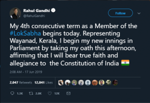 Rahul Gandhi tweets to indicate his participation in the Parliament