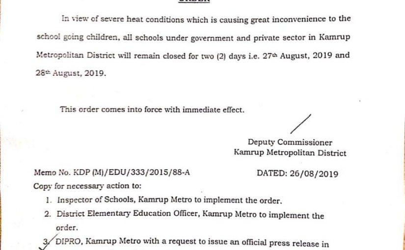 Kamrup District Assam Schools Closed For 27th And 28th August For Severe Heat