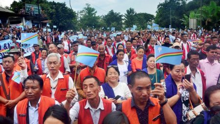 Naga Students' Federation celebrates Naga Independence Day by hoisting their flag