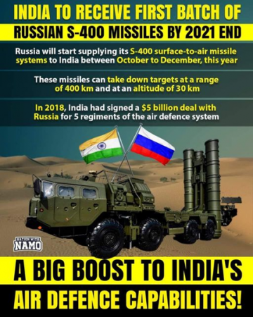 India to receive 1st batch of Russian S-400 Missiles by 2021 End