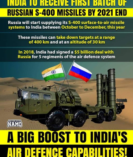 India to receive 1st batch of Russian S-400 Missiles by 2021 End