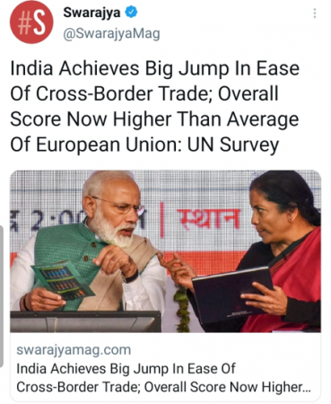 India Achieves Big Jump In Ease Of Cross-Border Trade; Overall Score Now Higher Than Average Of European Union: UN Survey