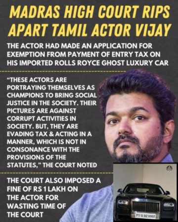ROLLS ROYCE TAX EVASION: SHOW RESPECT FOR YOUR FANS MONEY: COURT FINES SOUTH INDIAN SUPERSTAR VIJAY