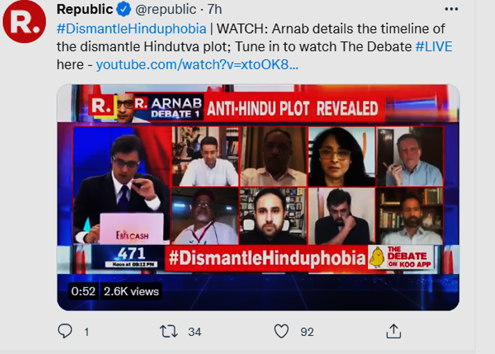 Arnab Goswami Details The Timeline Of The Dismantle Hindutva Plot, Twitter Trends #DismantleHinduphobia