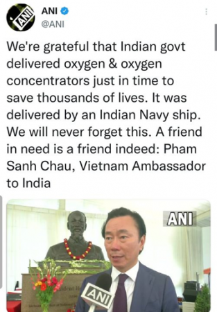 Indian Naval Ship Brings Oxygen To Vietnam For Covid Relief