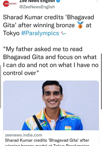 Sharad Kumar Credits 'Bhagavad Gita’ After Winning Bronze Medal At Tokyo Paralympics