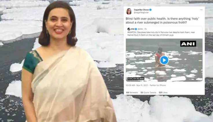 Journalist Sagarika Ghose Blames Hindus For Doing Chhat Puja Instead Of Questioning Delhi CM Over Poisonous Froth In Yamuna River