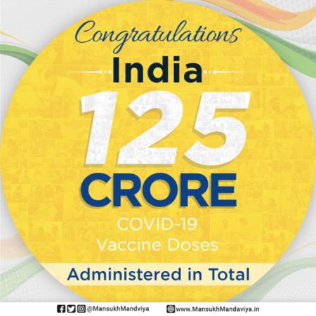 सबका साथ, सबका प्रयास Yet Another Proud Moment For Every Indian As The Nation Hits The 125-Crore Vaccination Mark!