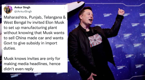 Tesla’s Elon Musk Wants To Sell China Made Car In India, & Ignorant Four Political Leaders Invite Elon Musk To Set Up Tesla Plants In Their States