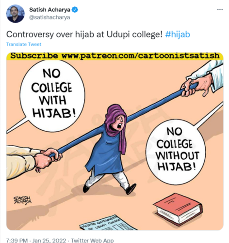 Udupi Hijab Row: Anti-Modi Cartoonist Satish Acharya Gets Slammed By Islamists For Cartoon On Islamic Attire